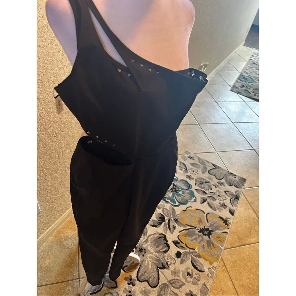 Gigi C Size M Asymmetrical Strap One Piece Catsuit Black Cutout Sexy Bodycon NWT